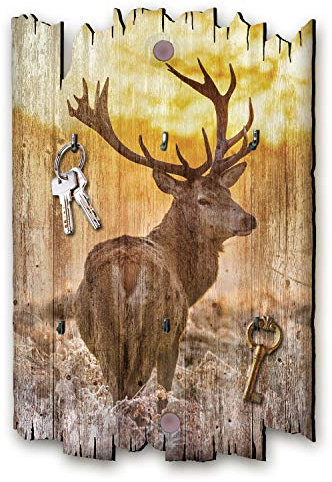 Kreative Feder Hirsch Designer Schlüsselbrett, Hakenleiste im Landhaus-Stil, Shabby-Chic aus Holz 30x20cm (Hirsch)