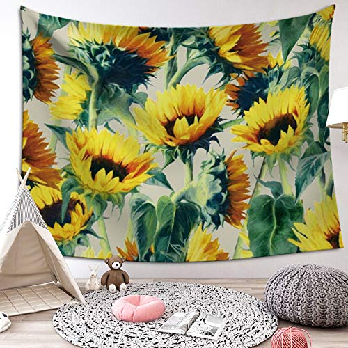 LIGICKY Gelbe Sonnenblume Wandteppich Blühende Sonnenblume Wandkunst Wandbehang Lebendige Natur Blume Wandbehang Boho Baumwolle Hippie Wandtuch/Meditation Yoga Mats（130 x 150cm