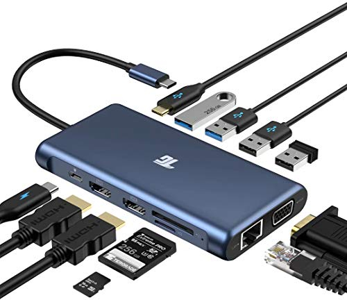 Hub USB C, Docking Station Tiergrade USB-C 12 in 1 triplo display portatile USB C Dock per MacBook e Windows con 2 HDMI VGA 100 W PD3.0 RJ45 Ethernet 4 porte TF/SD Card Reader