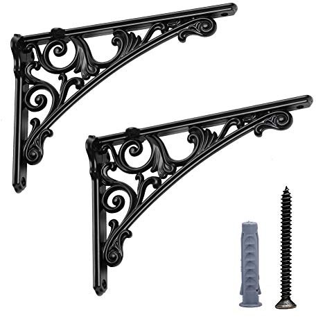 Ornament-Konsole Schwerlastkonsole Metall Schwerlastträger Tiefe Regalträger, 19 x 14 cm, Schwarz, 2 Stück