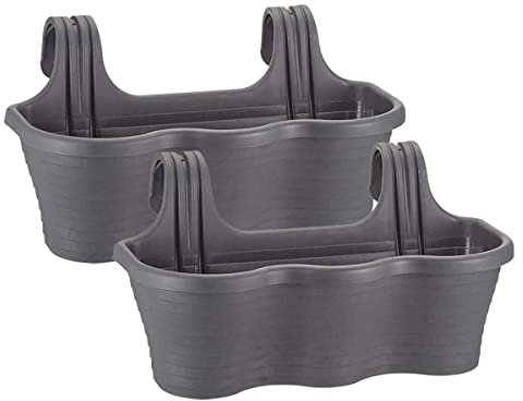 Jardinera Balcón, 53 cm Largo, 10 LTS, Set 2 Unidades, Maceta Colgar, Barandilla (Antracita)