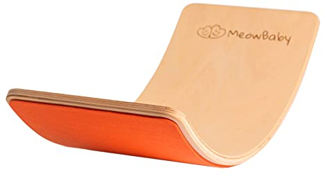 MEOWBABY Balance Board Kinder – Wobble Board Montessori 80x30cm – Balancierbrett mit Filz für Kinder Indoor – Balancebrett aus Holz, Natur