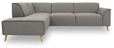 DOMO. collection Ecksofa Jules FK, skandinavisches Sofa mit Federkern, Couch Garnitur mit Holzfüßen, 263 x 191 x 81 cm (BxTxH), Ottomane links, silber