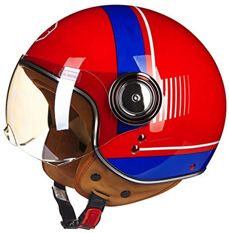 DCLINA Open Face Demi Casque, Moto Casques Bols, Retro Biker Mofa Casque avec Lunettes de Protection UV Quatre Saisons Unisexe Vintage Cruiser Jet Moto Harley Casque Certification ECE (54-60cm)