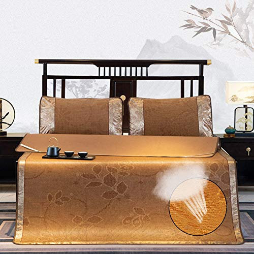 Sommer Rattan Kühlmatte, Weiche Faltbare Glatte Schlafmatratze Rutschfeste Klimaanlage für Das Schlafzimmer mit Doppelbett,Brown-90 * 190cm