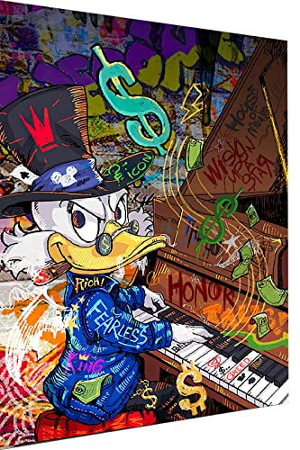 Magic Canvas Art Pop Art Dagobert Duck KlavierLeinwandbild 1- teilig Hochwertiger Kunstdruck Wandbilder – B8180, Größe: 120 x 80 cm
