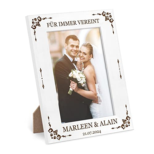 Maverton A5 Fotorahmen mit Gravur - Familien Bilderrahmen für Fotos 15x21 - zum Aufstellen und Aufhängen - für Paare - zum Hochzeitstag - zur Hochzeit - zum Valentinstag - Brautpaar