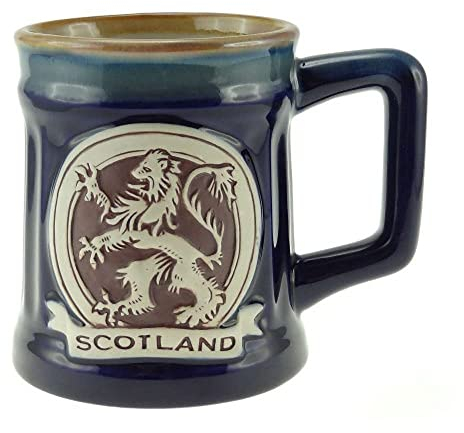 Steingut Tasse Schottland Keramikbecher für Kaffee oder Bier Bierkrug Bierseidel für Biertrinker Schottland Maßkrug, 500 ml, Blau