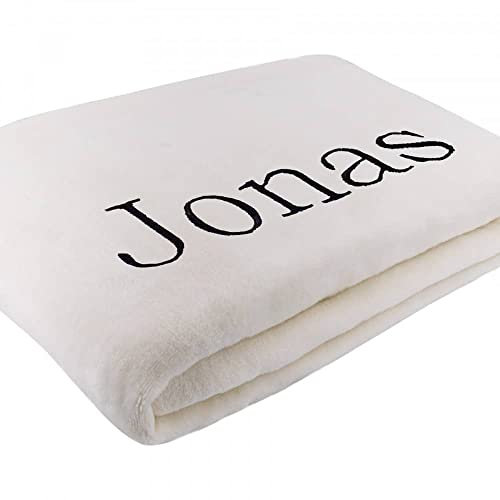 Deitert Kuscheldecke XXL mit Namen oder Wunschtext Bestickt - extra große 240x220 cm gemütliche Sofadecke Wohndecke, weiches Fleece, personalisiertes Geschenk für Männer und Frauen - Weiß