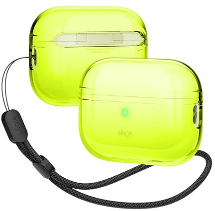 elago Transparentes Hülle Kompatibel mit Apple AirPods Pro 2. Generation Case, Inklusive Rundem Armband, Schutzhülle, Transparent und Stoßfest, Unterstützt drahtloses Laden (Neon Gelb)