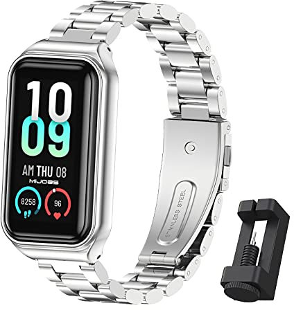 BDIG Ersatzbänder Kompatibel für Amazfit Band 7 Metallbänder, Amazfit Smart Band 7 Armband Edelstahl Verstellbares Strap Ersatzband Zubehör mit Amazfit Band 7