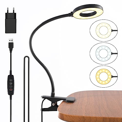 Aisutha Leselampe, Schwanenhals Leselampe Bett Augenschutz Klemmlampe mit 3 Modi & 10 Dimmstufen, 70cm Klemmleuchte für Büro Heimgebrauch, Schreibtischlampe Inklusive Adapter, Weiß