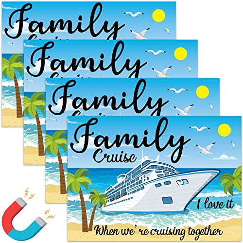 Xuhal 4 Pcs Large Family Cruise Door Magnets 10'' x 7'' Sea Navigation Cruise Door Decoration Magnet Sticker Ship Car Summer Beach Nautical Magnetic Sticker for Cabin Refrigerator Carnival Party