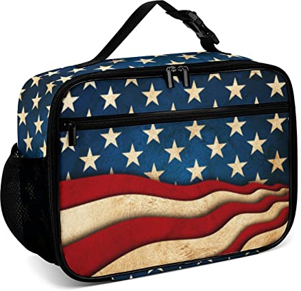 Muishi Wiederverwendbare Lunchbox mit amerikanischer Flagge, isolierte Lunchbox, Kühltasche, Lunchbox, Mahlzeiten, Lebensmittelbehälter, Tragetasche für Frauen, Kinder, Mädchen, Strand, Reisen