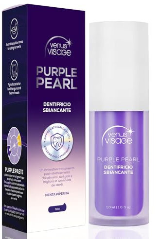 Venus Visage Dentifricio Sbiancante per Rimuovere le Macchie - Trattamento di Teeth Whitening per Denti - Dentifricio Viola al Gusto Menta (30 ml)