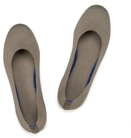 Frank Mully Ballerines Plates à Enfiler en Tricot pour Femme - Escarpins à Bout Rond, Kaki foncé, 37 EU