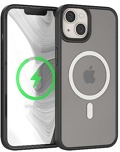 EAZY CASE - Hülle kompatibel mit iPhone 13 kompatibel mit MagSafe, Rundumschutz, Schutzhülle Kratzfeste Transparente Rückseite, magnetisch Hülle, Bumper in Matt Transparent/Schwarz