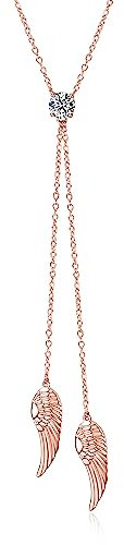 YAFEINI Angel Wing Necklaces for Women 925 Sterling Silver Rose Gold Y Necklace Wings Tassel Pendant Jewellery Gifts for Girls