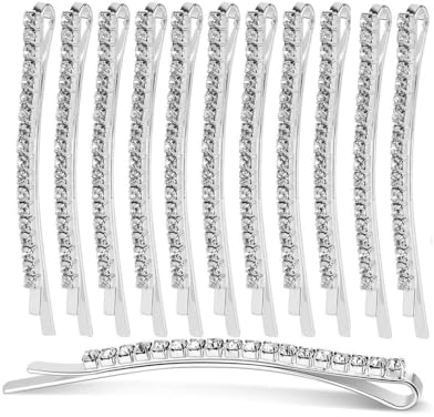 Changyeah Pince à Cheveux,12 épingles à cheveux en cristal, épingles à cheveux, pinces à cheveux en strass, pinces à cheveux, pinces à cheveux, épingles à cheveux pour femmes (argent)