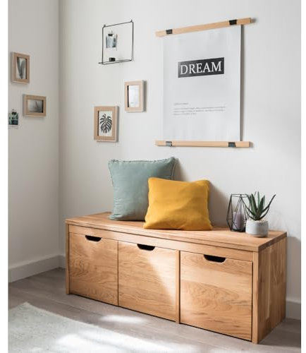 Lomadox Massivholz Eiche Garderobenbank Flurbank Schuhtruhe Buche 3 Schubkästen 120x45x40 cm