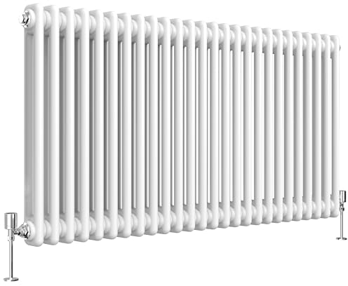 Heilmetz 2 Column Radiator Horizontal Double, 600 x 1200mm Traditional White Column Radiators Central Heating Radiator Cast Iron Style