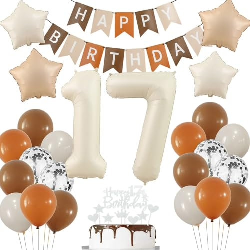 Deko 17. Geburtstag Mädchen, Boho 17. Luftballon Beige, Luftballon 17 Jahre Geburtstag Creme, Beige Ballon 17. Geburtstag, Luftballons Braun 17 Geburtstag Deko, 17 Jahr Geburtstagdeko Beige Junge