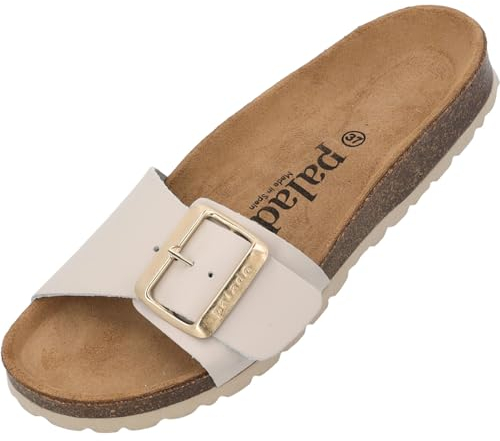 Palado Pantoletten Damen Malta EGS Matt Premium Leather - elegante Sandalen Made in Spain - bequeme Hausschuhe mit Kork-Fußbett - modische Sommerschuhe Hellbeige UK9 - EU42