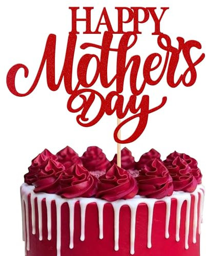 Xsstarmi 1 Packung Tortendeko Happy Mother's Day Tortenaufsatz Glitzer Liebe Mama Beste Mutter Kuchen Topper für Muttertag Geburtstag Zubehör für Party Kuchen Dekorationen Rot