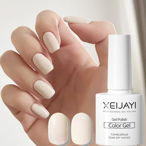 Milky White Gel Nail Polish, Jelly Natural French Manicure Gel Nail Polish, Neutral Builder Gel Soak off LED Gel Nail Varnish Nail Art Gel for Girls Women DIY Nail Art at Home(7.3ML)