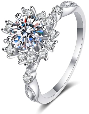 AMDXD Trauringe 14K 585 Weißgold, Klassiker Hochzeitsring mit Labor Diamant 0.5 Karat (Rundschliff, VVS1), Au585 Gold Solitärring Damen Echt Gold, Gr.53 (16.9)