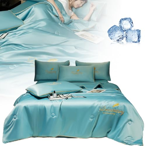 Sommer Einfacher Eis-Seiden-Quilt, 2024 Neu Kühldecke Selbstkühlende Decke, Leichte Sommerdecke Doppelseitige, kühlende Decke für Bett Sofa Menschen Kinder Babydecke Sommerdecke (#Y, 150*200cm)