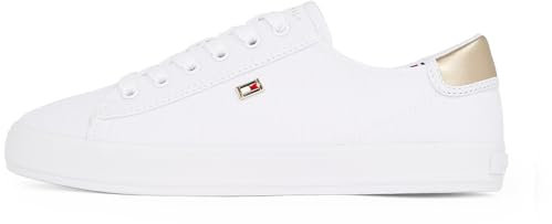 Tommy Hilfiger Baskets Vulcanisées Femme Canvas Lace Up Élégantes, Blanc (White), 38