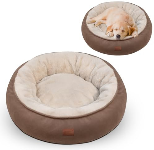 EvcgoX Hundebett Katzenbett flauschig, Donut Hundekissen Katzenkorb Ø 60 cm, waschbare Hundekorb Hundebetten für kleine Hunde, Doppelseitiges Hundekissen für alle Jahreszeiten,Braun