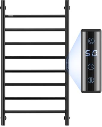 VEVOR Scaldasalviette Termoarredo, Portasciugamani Riscaldato con 8 Barre, Scaldasalviette Impermeabile con Timer e Display LED, 5 Livelli di Temperatura Regolabili, Montaggio a Parete, Nero