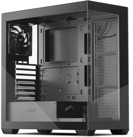 darkFlash ATX Mid-Tower PC Case, Pre-Install 4 PWM ARGB Fans Computer Case, Full View Dual Tempered Glass Gaming PC Case, Type C Port (1 Non-LED Fans, Black)