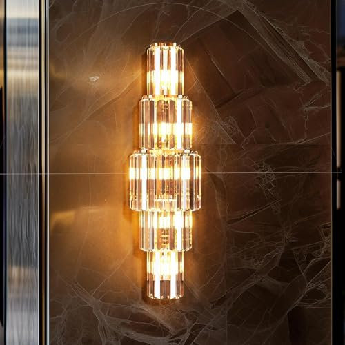 LUVODI Wandleuchte Kristall Gold Wandlampe: Modern LED Kristall Wandlicht länge 80cm für Wohnzimmer Esszimmer Treppenhaus Flur Restaurant Hotel