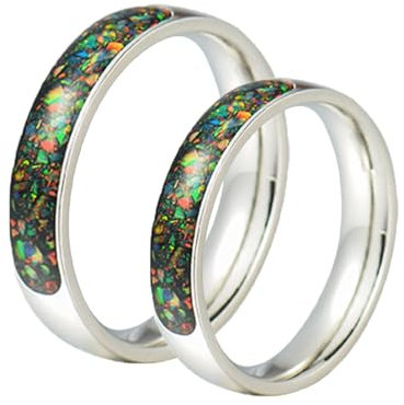 Wycian Ringe Schmuck Damen Silber Set, Eheringe Titan Carbon 2 Stück Edelstahl 8mm Silberring Inlay Holz Bandring Größe Damen 54 (17.2) Herren 54 (17.2)
