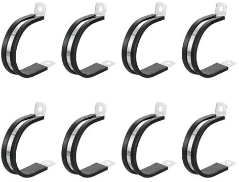 sourcing map 1-5/8(42mm) Cable Clamp, 304 Stainless Steel Rubber Cushioned Insulated Clamp R Shape Metal Clamp Tube Holder for Pipe Hose Wire Cord Installation 8Pcs