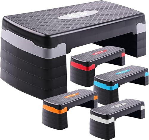 FK Sports Stepper for Exercise & Workout - 2 to 5 (10, 15, 20, 25 & 30 CM) Levels of Adjustable Height Aerobic Step Platform - Step up Board for Home & Gym, Mini Stepper (5 Level Grey)