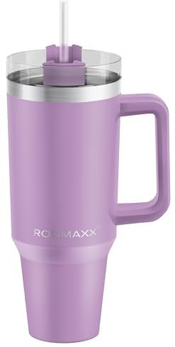 IronMaxx Cup mit Griff - Lilac 1,2L | mit inkludiertem Strohhalm | Schlankes modernes Design aus rostfreiem Edelstahl | doppelwandige Isolierung | hält Warm und Kalt
