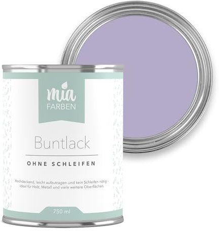 miafarben Buntlack ohne schleifen 750ml, Möbelfarbe, Möbellack für Holz, Metall, Kunststoff (Mias Lavendelblüte)