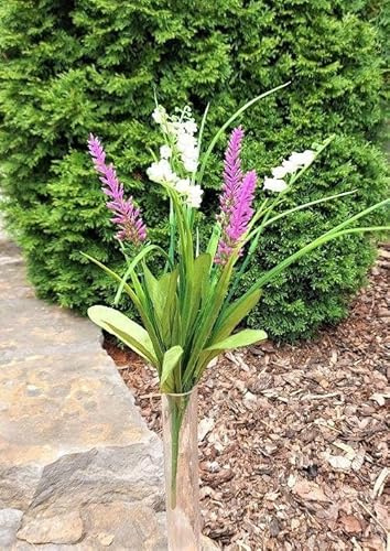 artplants.de Künstlicher Blumenstrauß SIVIKELO, Maiglöckchen, Lavendel, Steckstab, violett-weiß, 40cm - Deko Blumenstrauß