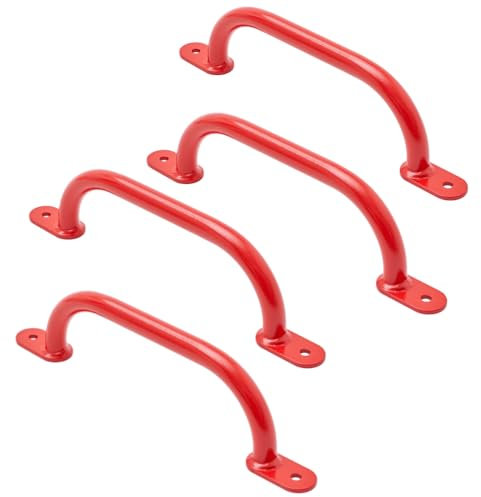 Klettergriffe Haltegriffe für Outdoor & Indoor Metall Griffe für Spielplatz, Klettergerüst, Spielturm, Hochbett, Leiter und Kletterwand im Kinderzimmer (350 mm Rot, 4 Stücke)