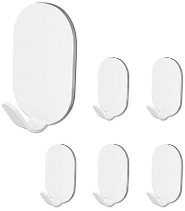 BOBOZAN 6 Pack Sticky Hooks, Stainless Steel Self Adhesive Hooks Stick on Wall Holder for Tea Towel, Robe, Coat, Kitchen, Bathrooms -Waterproof & Rustproof