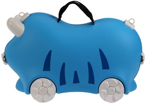 Annastore Kinder Reisekoffer Handgepäck Kinderkoffer 52 x 21 x 32 cm Blau | Tier-Design Koffer mit Sitzfunktion-Multifunktionsband Hartschale – Trolley für Reisen, Urlaub & Spielspaß