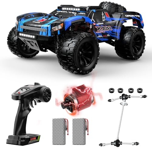 DEERC 9006E 1:12 RC Cars for Adults Boys, 45KM/H Off-Road Short Course Truck, 4WD All Terrain Remote Control Monster Truck, 2.4GHz Waterproof Car with 2 Rechargeable Batteries, Spare Tire, LED Lights