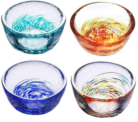 CVNIMV Ensemble de 4 Tasses à saké en Cristal coloré, Petites Tasses à vin, Tasses à thé, 40 ML, Verres à saké, Service à saké Japonais (coloré)