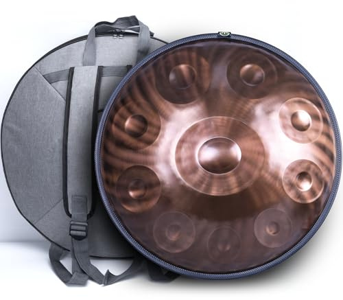 SINGOFIRE Advanced Handpan Drum Ember Steel Handpan 10 Notes with Bag 22 Inch 440Hz D Minor Kurd Telescopic Drum Stand Copper Spirit Dome