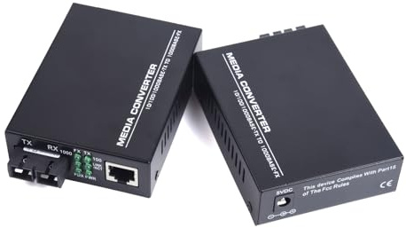 WSOLDMA 2PCS Gigabit Ethernet Fibre Optic Media Converter 10/100/1000 Mbps Multi-Mode, UPC/APC 2 SC-Ports zu 1 RJ45