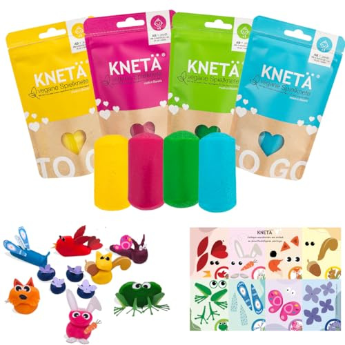 KNETÄ Knete ab 1 Jahr I Party Set I 4X 100g vegane Kinderknete inkl. 1x Bastelkarte Tiermotive I Playdough I Kindergeburtstag